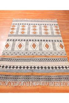 4x10 Ft Hand Dabu Print Rug Boho Kilim Area Rug Indoor Lounge Decor Flat Woven