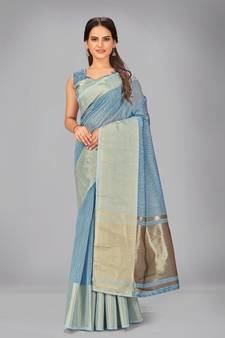 Light blue woven silk saree with blouse