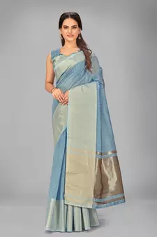 Light blue woven silk saree with blouse