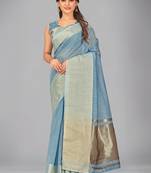 Light blue woven silk saree with blouse