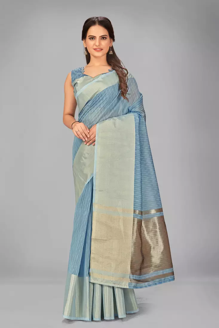 Light blue woven silk saree with blouse