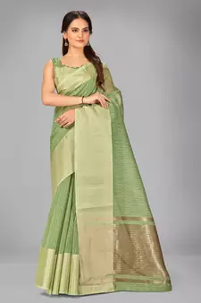 Green woven silk saree with blouse