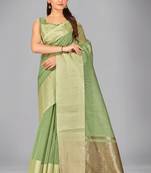 Green woven silk saree with blouse