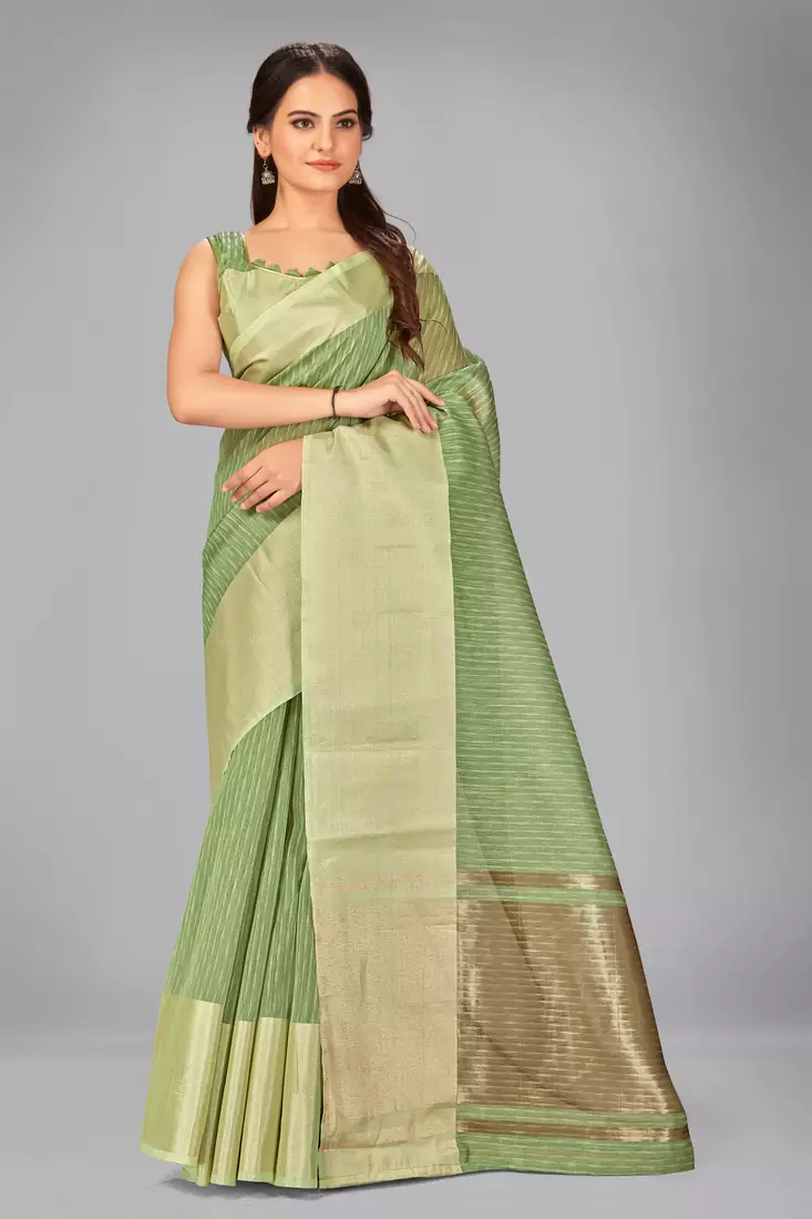 Green woven silk saree with blouse