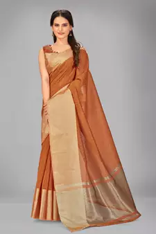 Brown woven silk saree with blouse