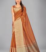 Brown woven silk saree with blouse
