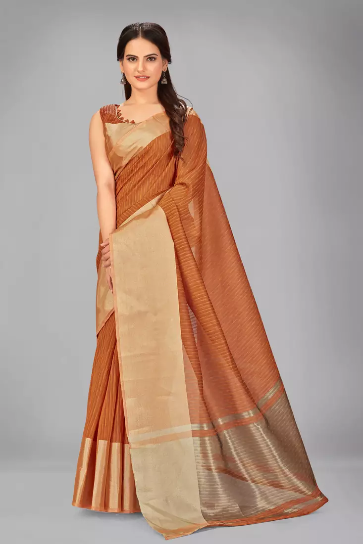 Brown woven silk saree with blouse