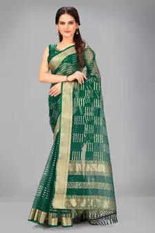Green woven silk saree with blouse