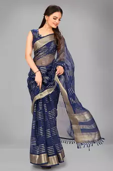 Blue woven silk saree with blouse
