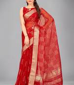 Red woven silk saree with blouse