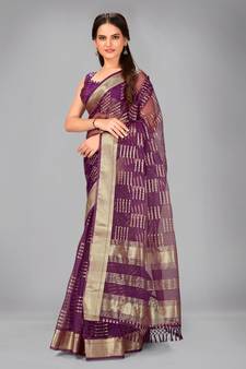 Purple woven silk saree with blouse