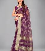 Purple woven silk saree with blouse