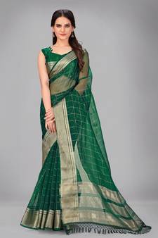 Green woven silk saree with blouse
