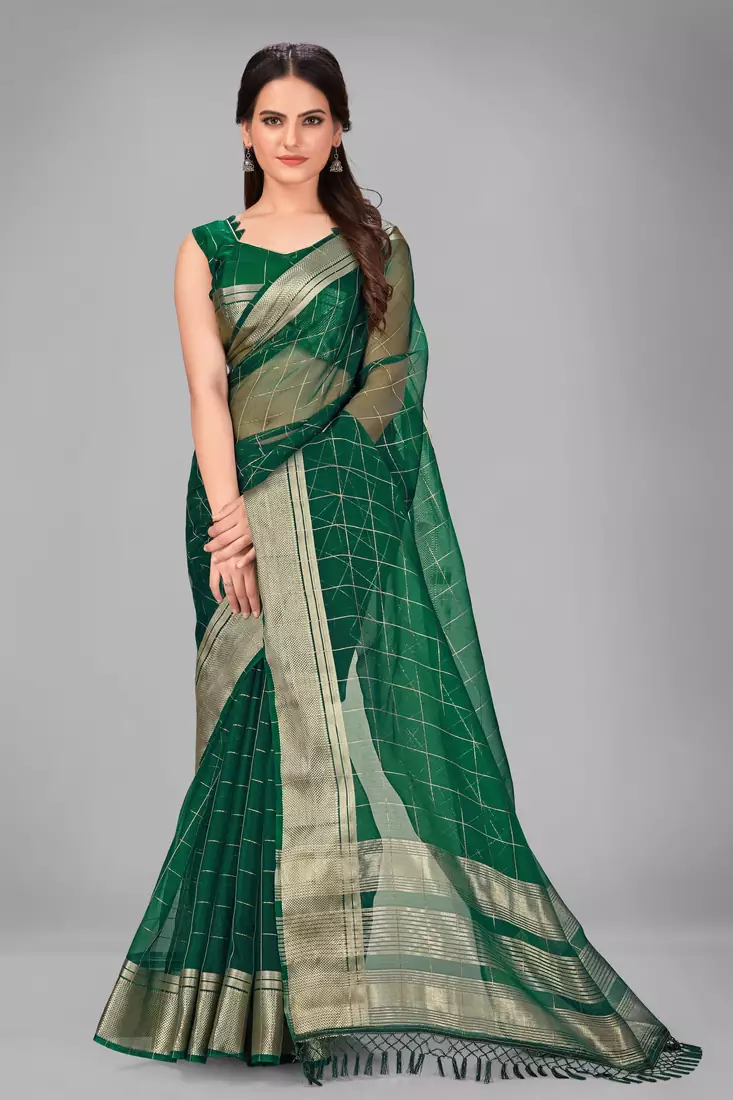 Green woven silk saree with blouse