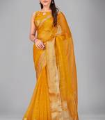 Yellow woven silk saree with blouse