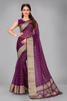 Purple woven silk saree with blouse
