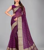 Purple woven silk saree with blouse