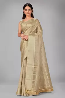 Beige woven silk saree with blouse