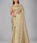 Beige woven silk saree with blouse