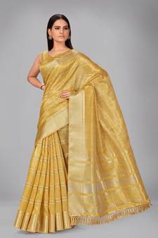 Yellow woven silk saree with blouse