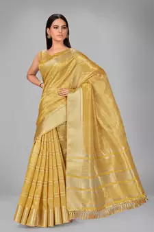 Yellow woven silk saree with blouse