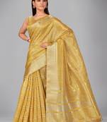 Yellow woven silk saree with blouse
