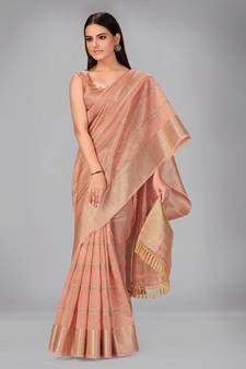 Peach woven silk saree with blouse