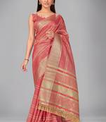 Pink woven silk saree with blouse
