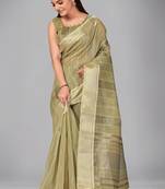 Beige woven silk saree with blouse