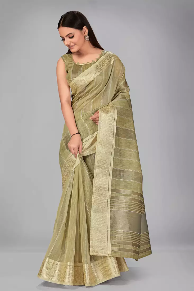 Beige woven silk saree with blouse
