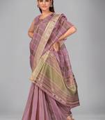 Purple woven silk saree with blouse