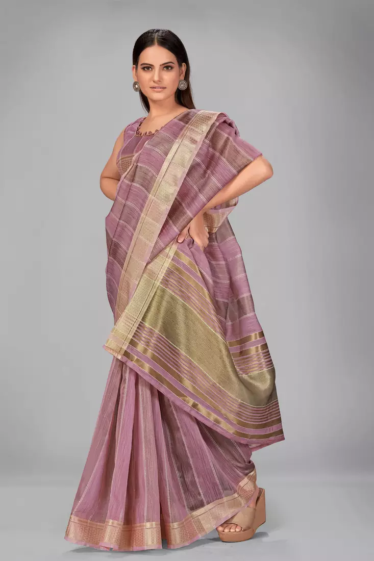 Purple woven silk saree with blouse