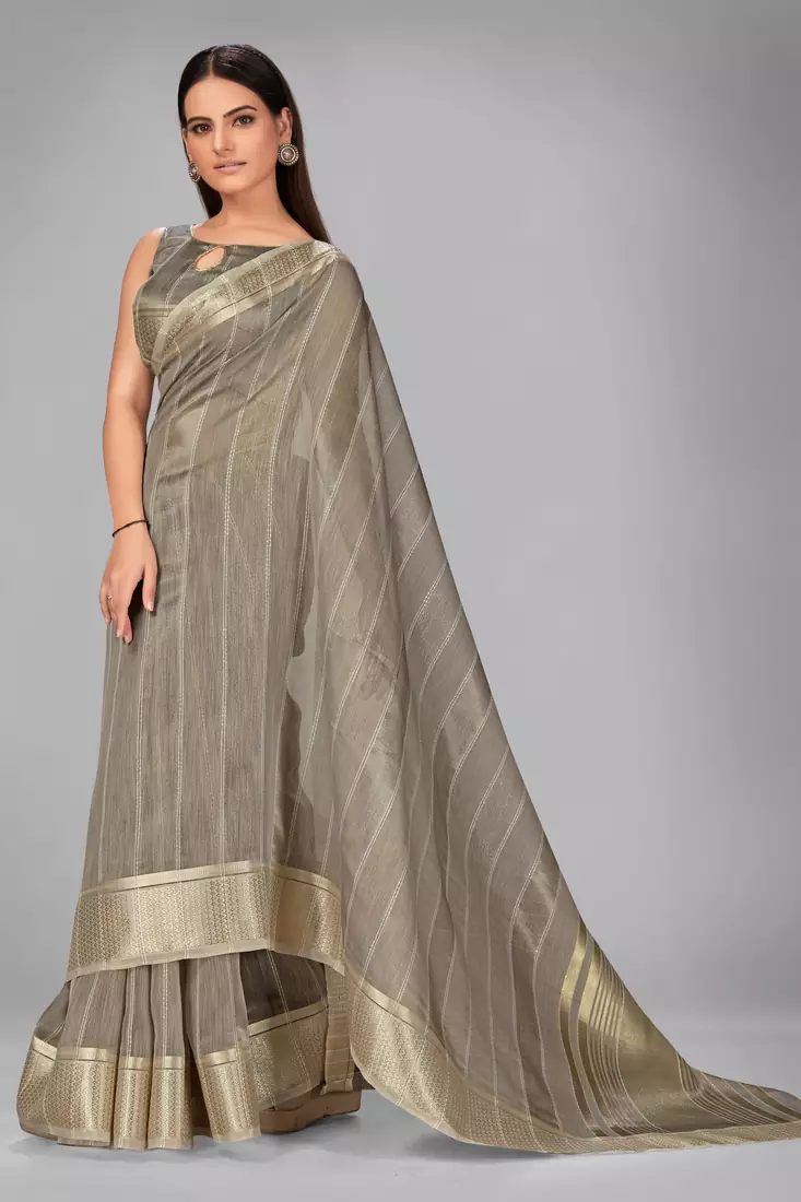 Grey woven silk saree with blouse