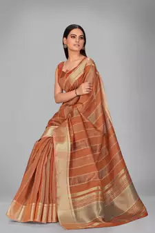 Brown woven silk saree with blouse