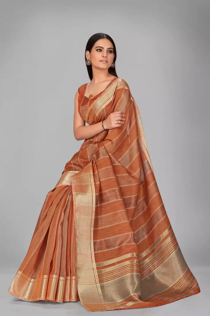 Brown woven silk saree with blouse