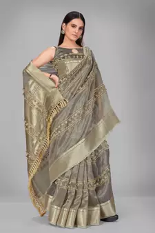 Grey woven silk saree with blouse