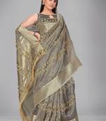 Grey woven silk saree with blouse