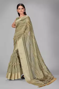 Beige woven silk saree with blouse