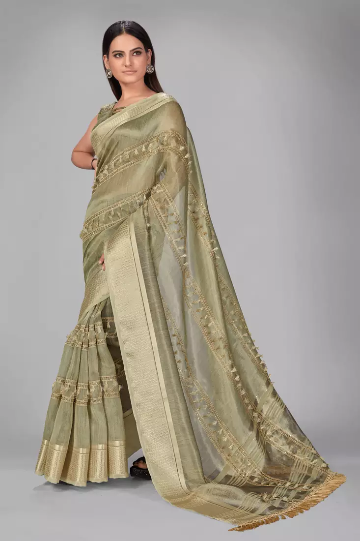 Beige woven silk saree with blouse