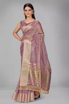 Purple woven silk saree with blouse
