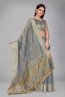 Light blue woven silk saree with blouse