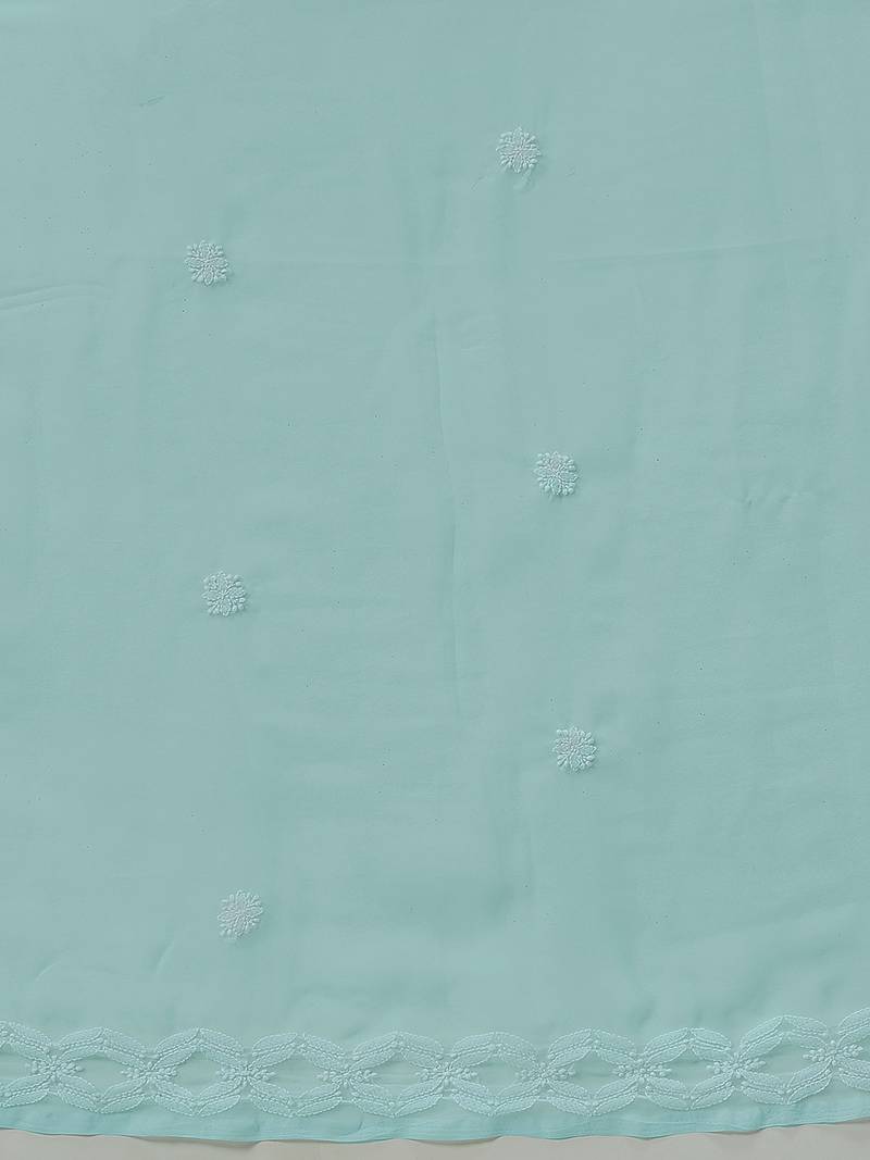 Hand Crafted Green Faux Georgette Lucknowi Chikankari Indian Women Saree With Blouse