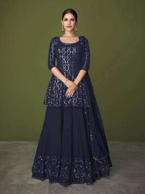 Blue embroidered georgette salwar 1