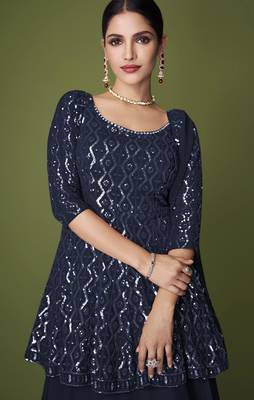 Blue embroidered georgette salwar 2