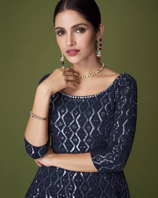 Blue embroidered georgette salwar 3