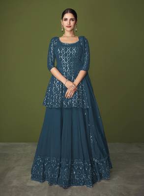 Teal embroidered georgette salwar 1
