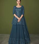 Teal embroidered georgette salwar