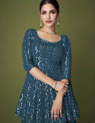 Teal embroidered georgette salwar 2