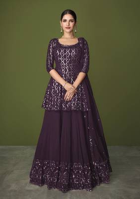 Purple embroidered georgette salwar 1
