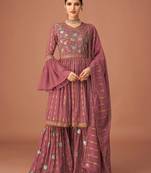 Onion-pink thread embroidery georgette salwar